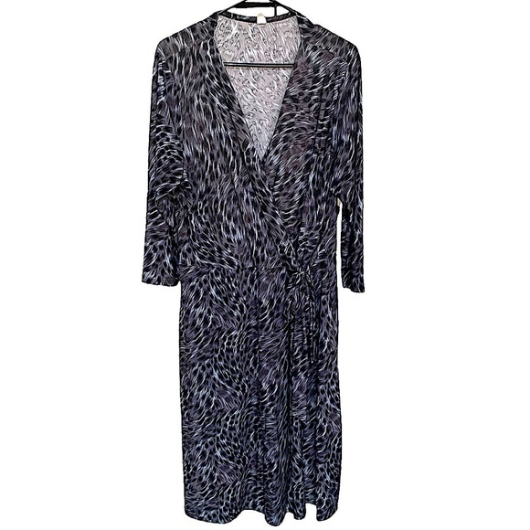 H&h Cool Tones Animal Print Faux Wrap Dress Sz 16/18 - Picture 1 of 6